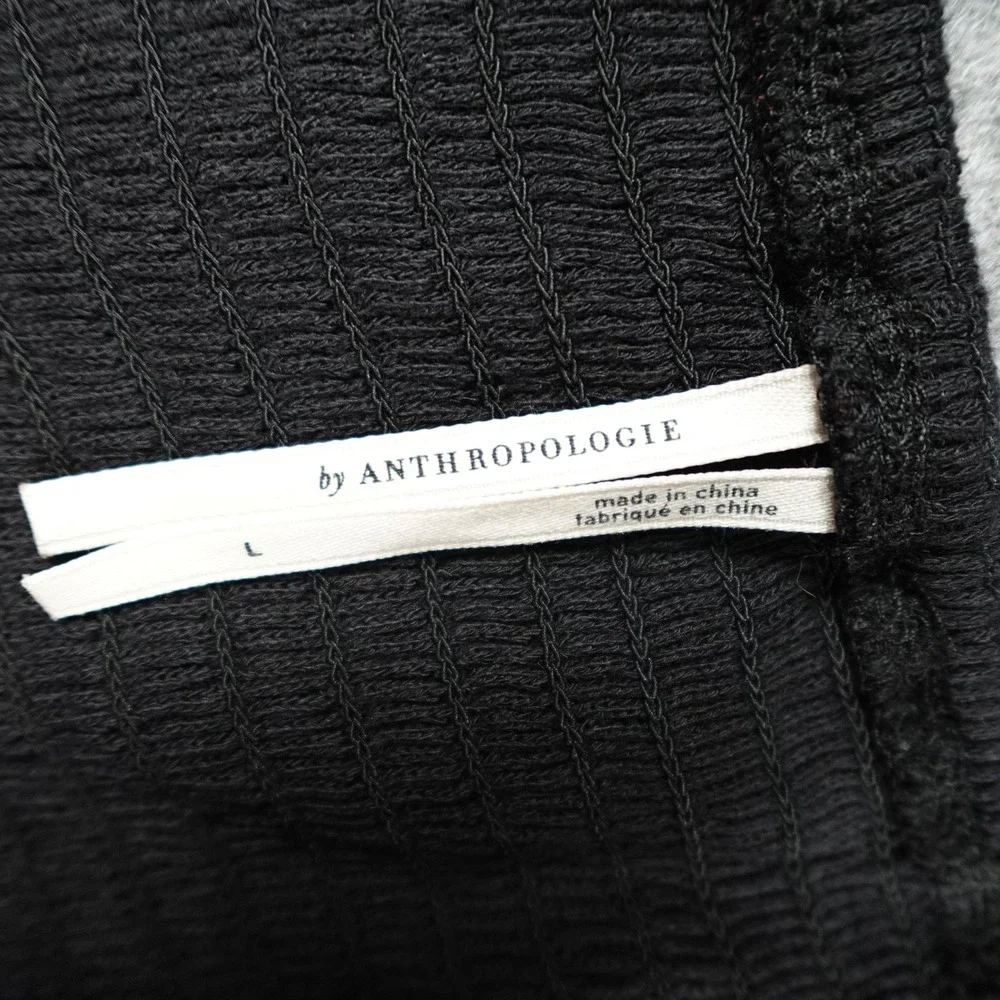 Anthropologie Top Women Large Black Smocked Ribbed Puff Sleeve Square Neck Crop